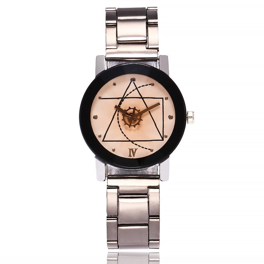 Men Gear Triangle Pointer Compass Dial Second Hand Watch