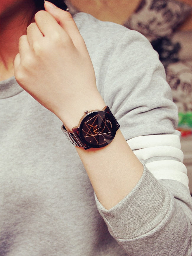Men Gear Triangle Pointer Compass Dial Second Hand Watch