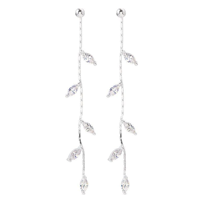 Hot New Silver Color Needle Willow Leaf Earrings
