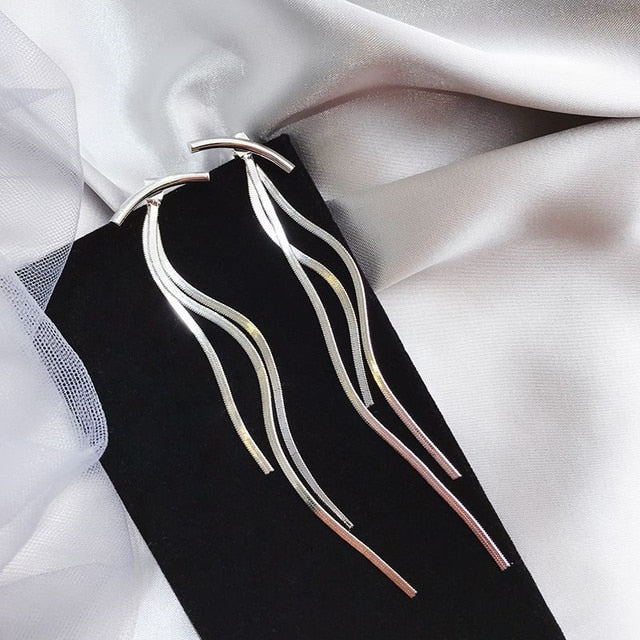 Hot New Silver Color Needle Willow Leaf Earrings