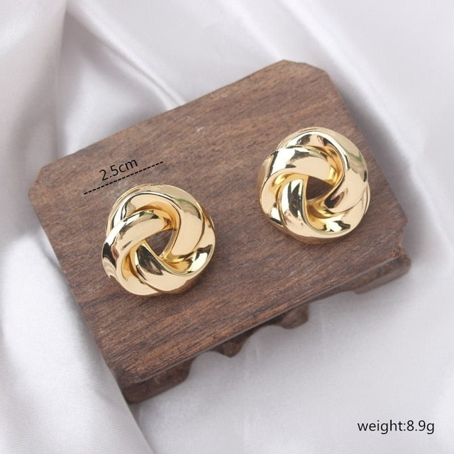 Big Vintage Metal Twisted Stud Earrings