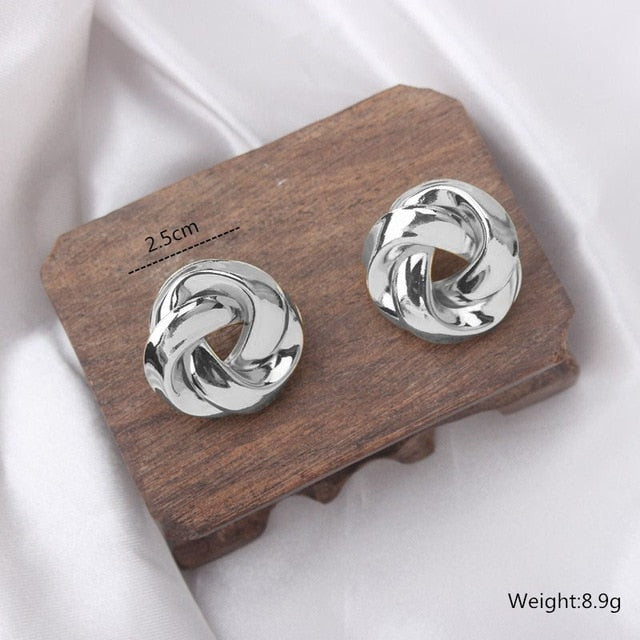 Big Vintage Metal Twisted Stud Earrings