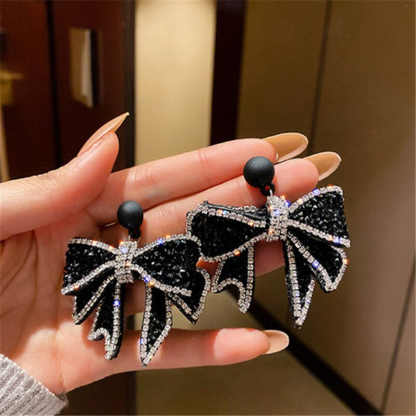 Korean Style Black Bowknot Dangle Earrings for Women