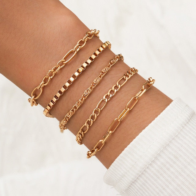 Boho Mixed Leaves Letter Map Chain Bracelet