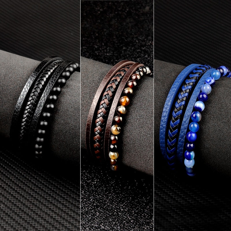 Boho Jewelry Beads Leather Charm Bracelet for Men