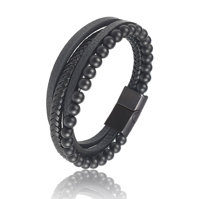 Boho Jewelry Beads Leather Charm Bracelet for Men