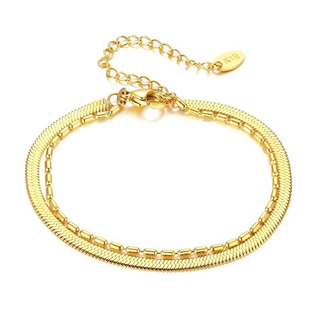Bohemian  Girls Gold Color Herringbone Link Bracelet