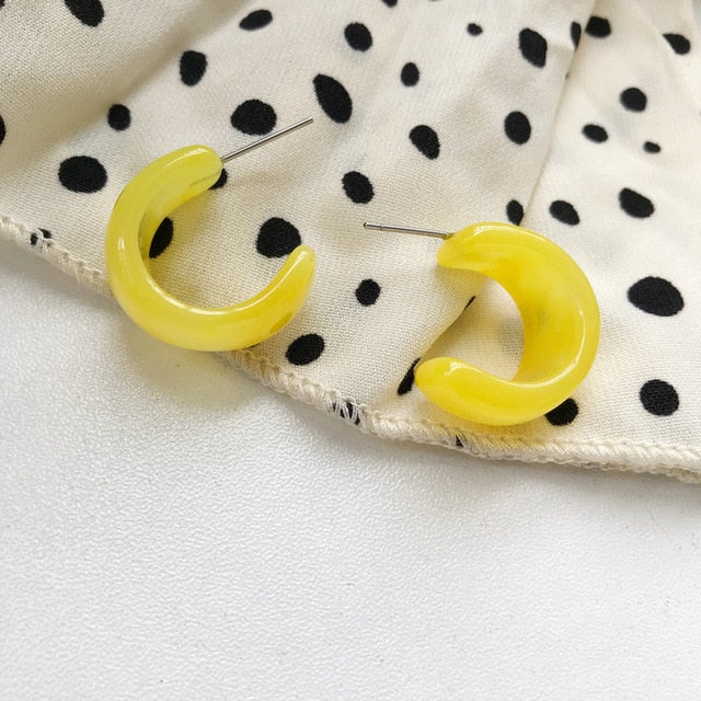 New Korea Colorful Acrylic Geometric C-shaped Hoop Earrings