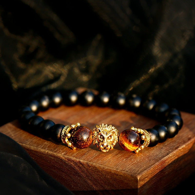 Men Fashion Tiger Eye Onyx Stone  Charm Bracelet