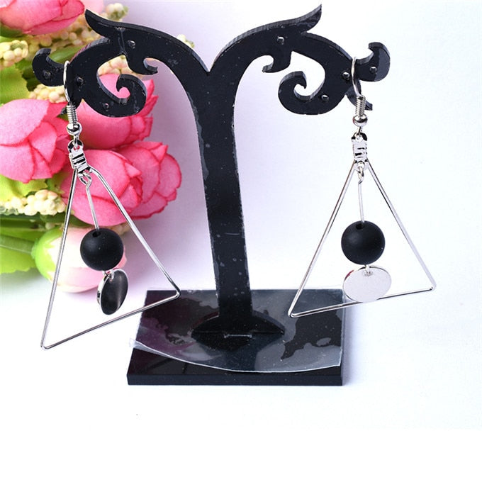 Vintage Hollow Out Triangle Marble Round Beads Leaf Earrings