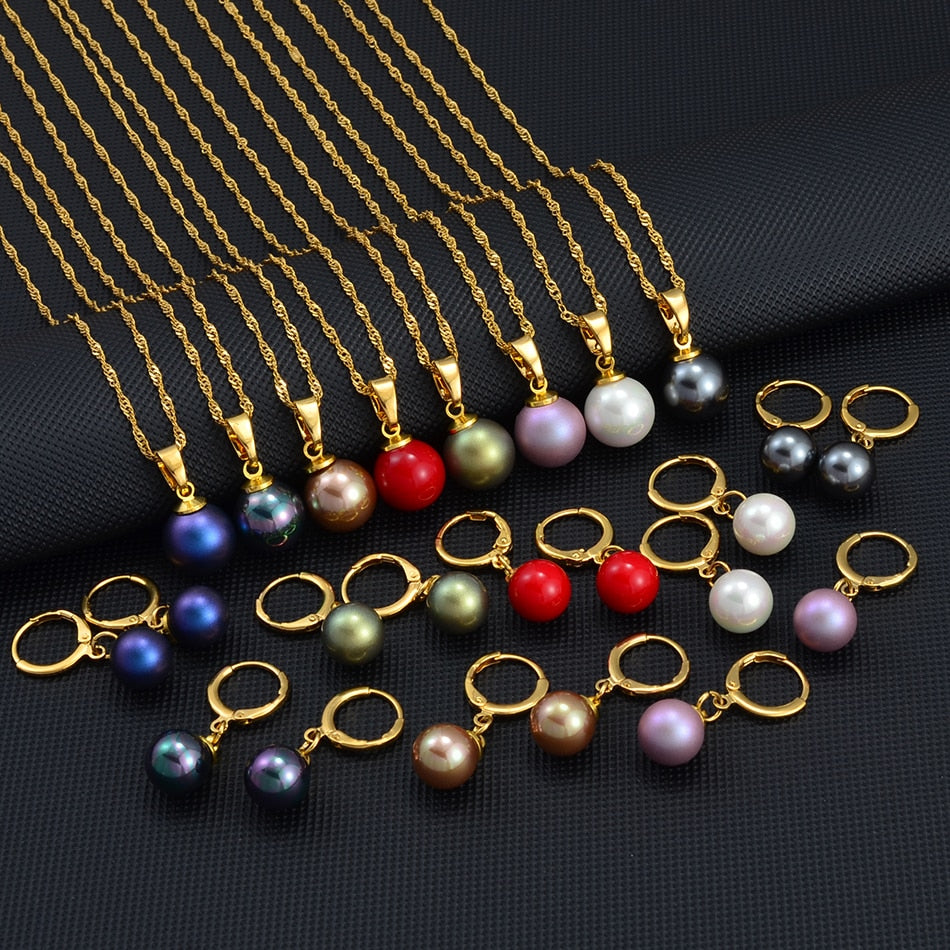 Hawaiian Colorful Pearl Pendant Necklaces Earrings Jewelry sets