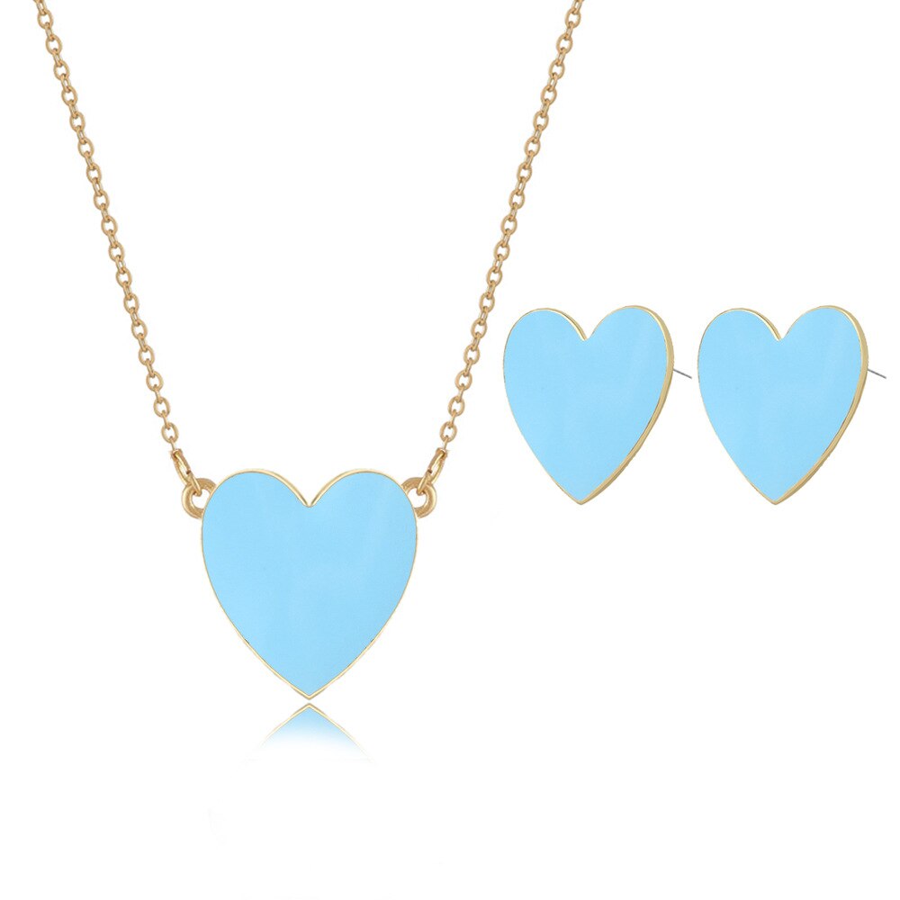 Bohemia Colorful Love Heart Pendant Necklace Earrings Sets