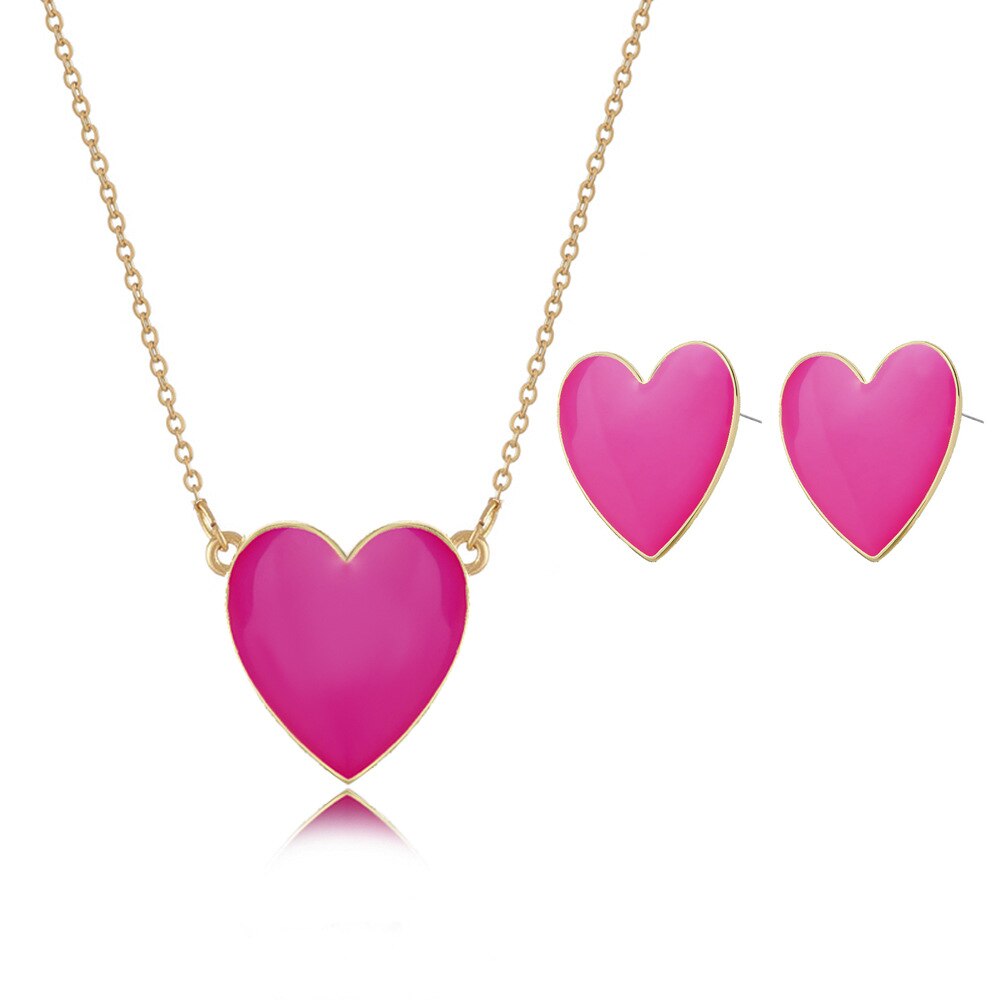 Bohemia Colorful Love Heart Pendant Necklace Earrings Sets
