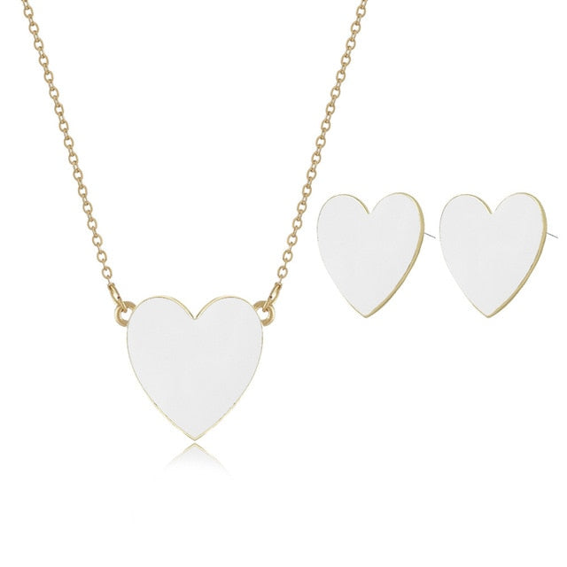 Bohemia Colorful Love Heart Pendant Necklace Earrings Sets