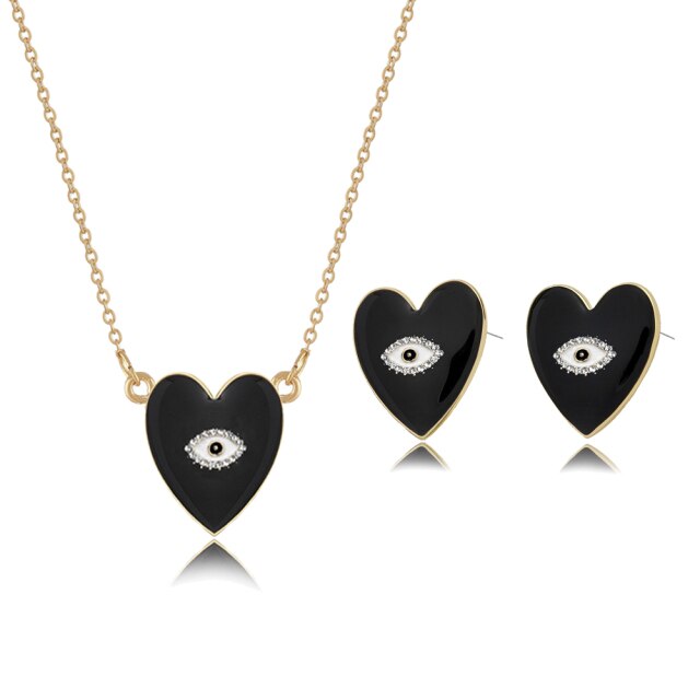 Bohemia Colorful Love Heart Pendant Necklace Earrings Sets