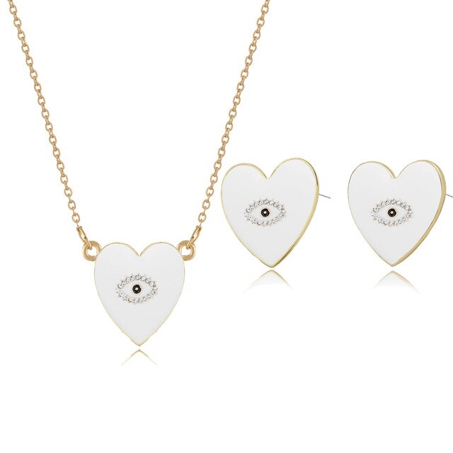 Bohemia Colorful Love Heart Pendant Necklace Earrings Sets