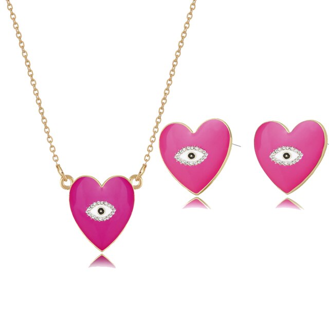 Bohemia Colorful Love Heart Pendant Necklace Earrings Sets