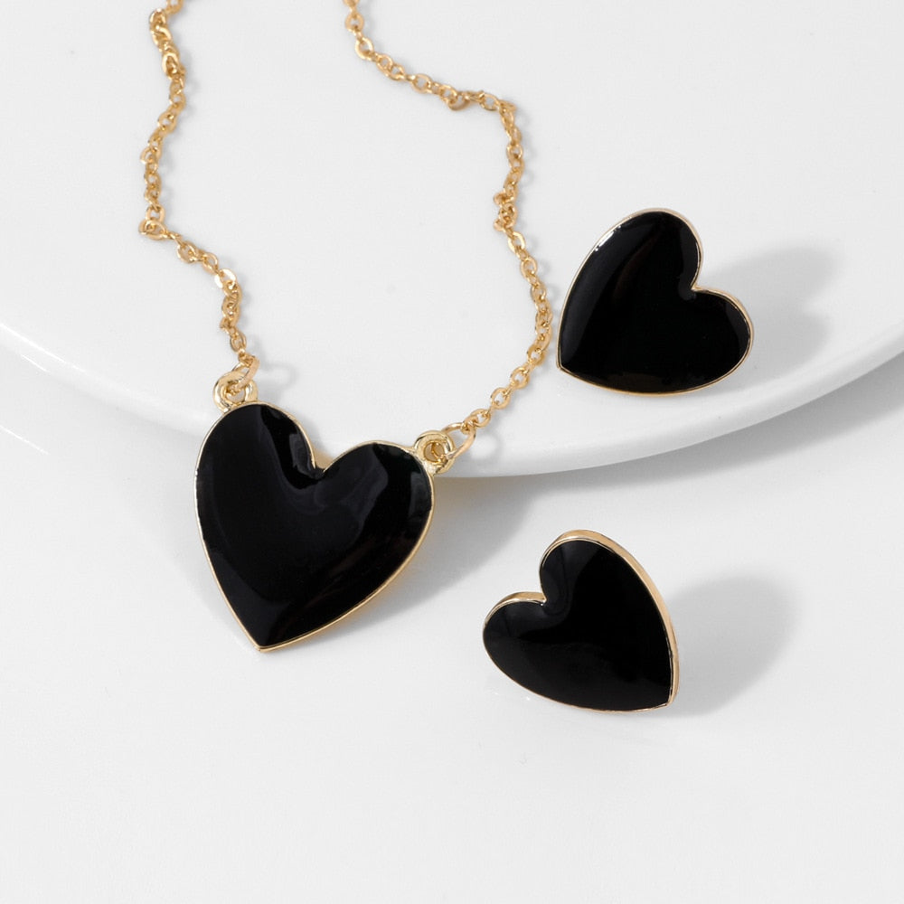 Bohemia Colorful Love Heart Pendant Necklace Earrings Sets