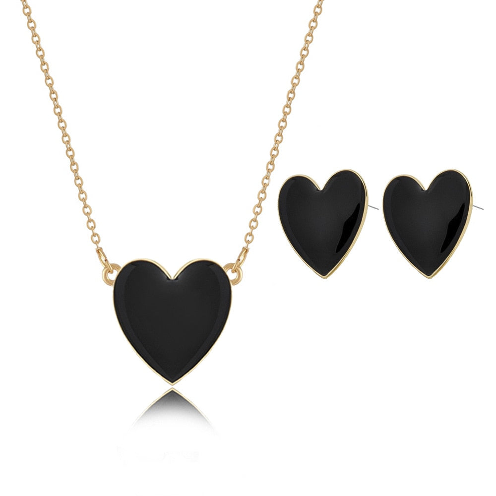 Bohemia Colorful Love Heart Pendant Necklace Earrings Sets