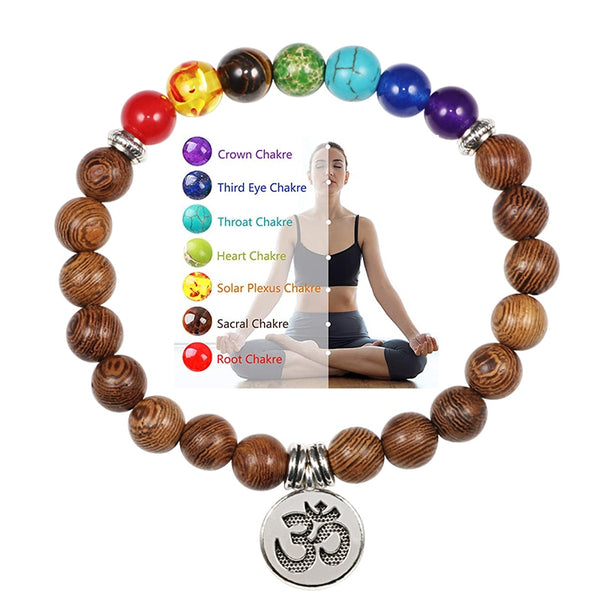 7 Chakra Bracelet Natural Lava Stone Wooden Bead Bracelets