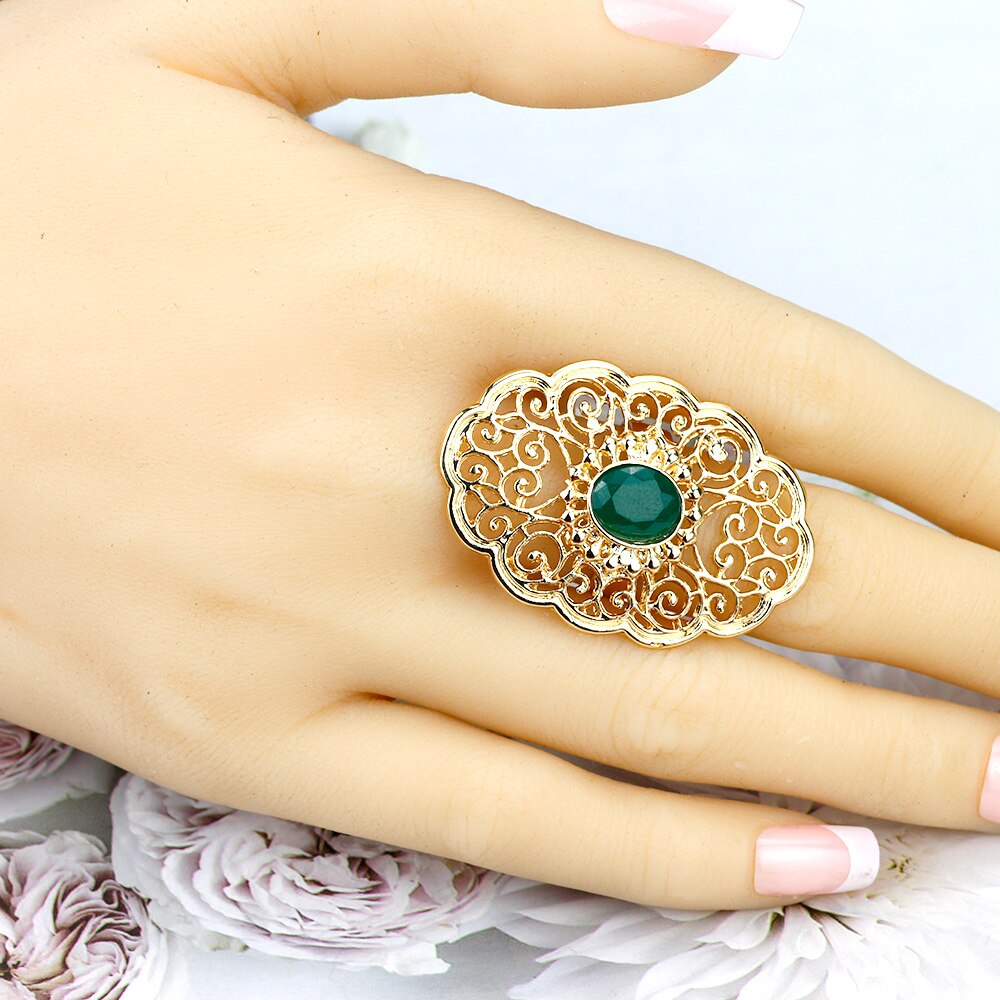 Gold Color Morocco Resin Ring Hollow Arabesque Women Jewelry Open Rings