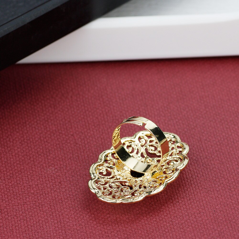 Gold Color Morocco Resin Ring Hollow Arabesque Women Jewelry Open Rings