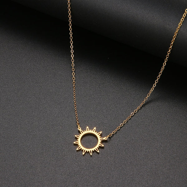 Gold Circle Irregular Sun Hollow Out Round Pendant Necklaces