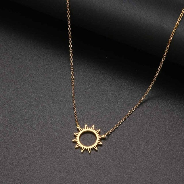 Gold Circle Irregular Sun Hollow Out Round Pendant Necklaces