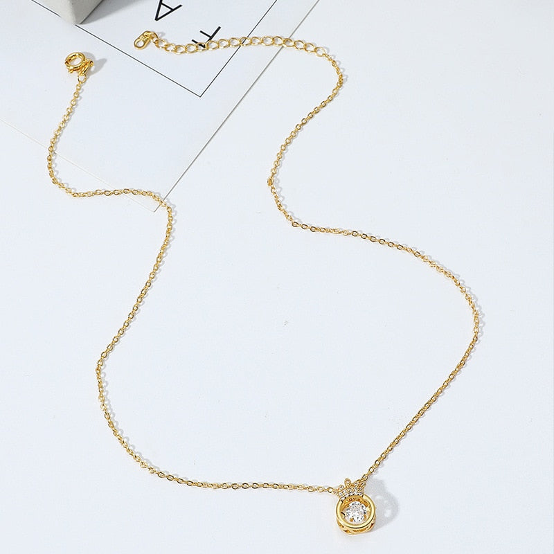 Rose-Gold Alloy Crown Throbbing Zircon Necklace