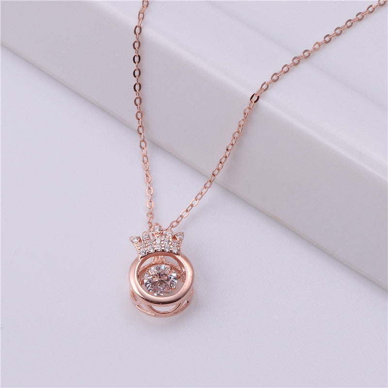 Rose-Gold Alloy Crown Throbbing Zircon Necklace