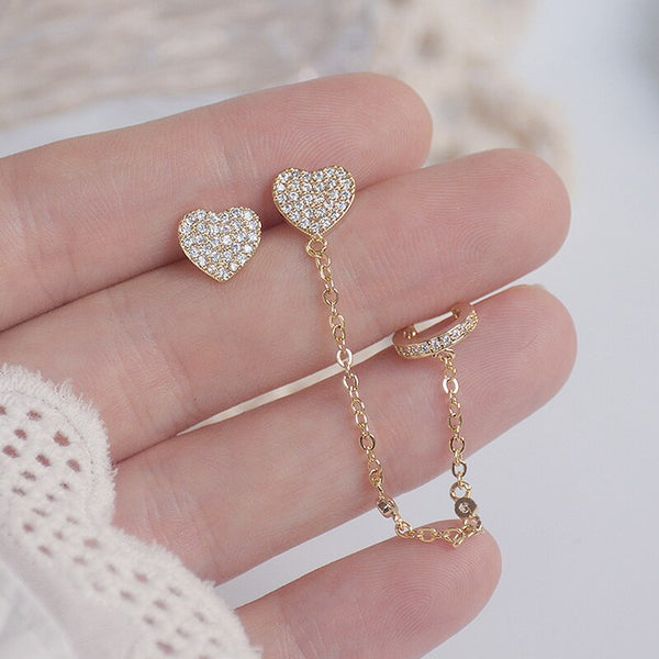 Pendientes de moda con forma de corazón de oro auténtico de 14 quilates para mujer