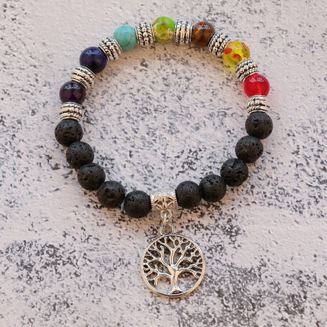 7 Chakra  Natural Lava Stone Tiger Eye Beads Bracelet