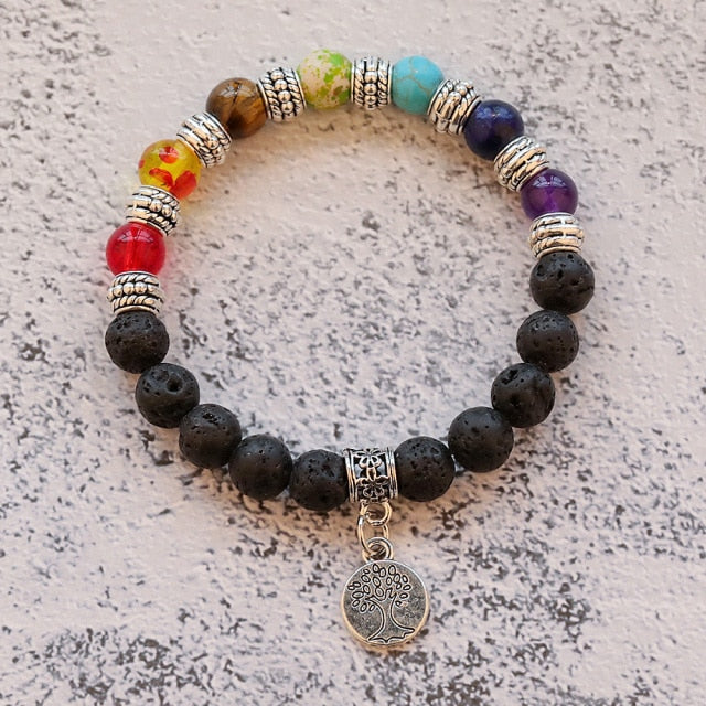 7 Chakra  Natural Lava Stone Tiger Eye Beads Bracelet