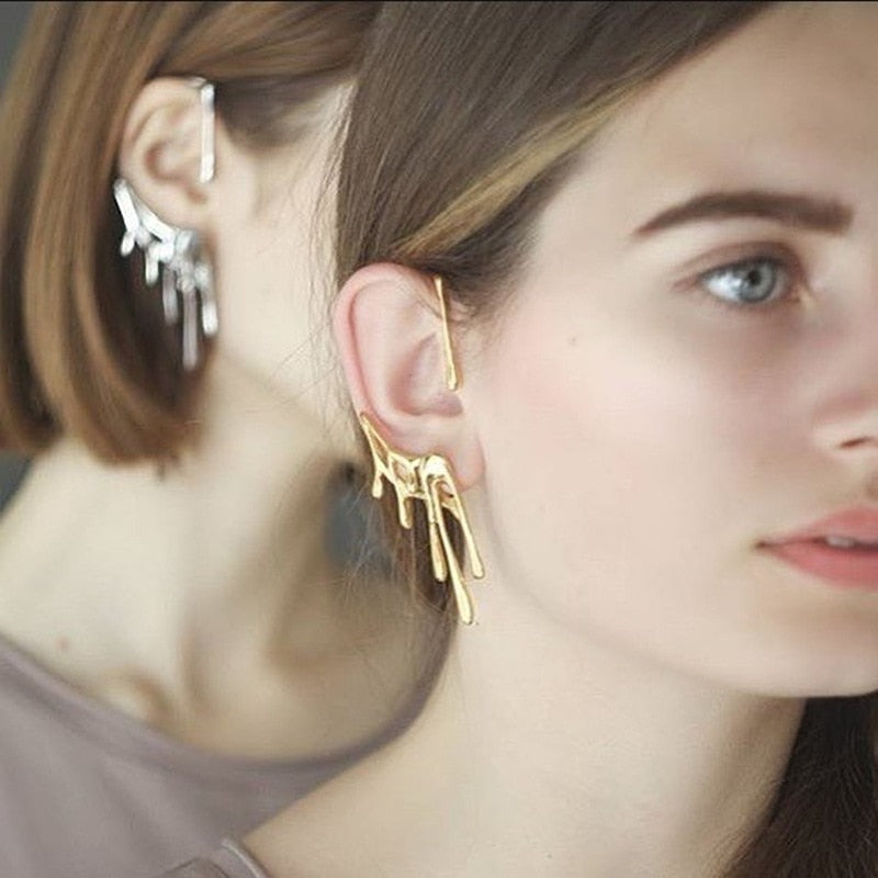 Gold Metal Lava Irregular Ear Cuff Earrings No Piercing for Women