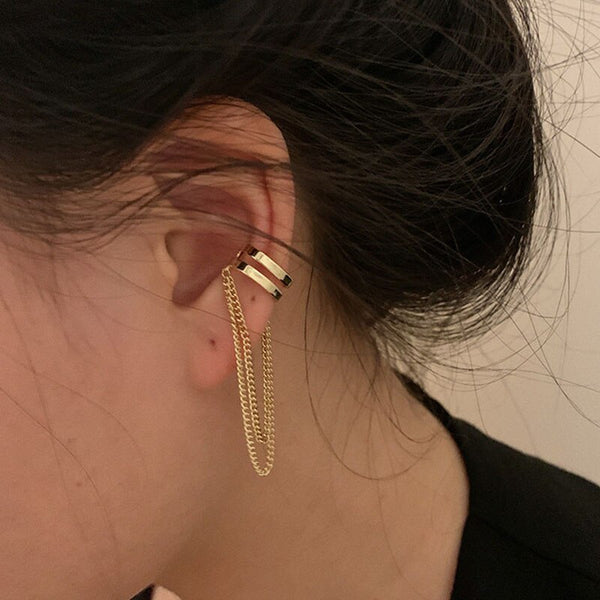 Gold Silver Color Tassel Chain Metal Circle Earcuff Earrings