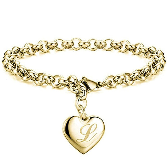 Gold-Color Heart Letters Alphabet Bracelet