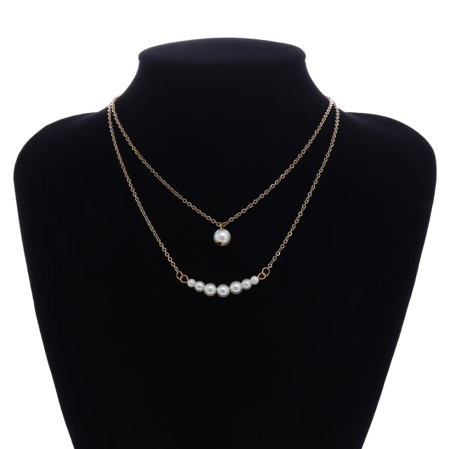 Layered Short Pearl Choker Necklace