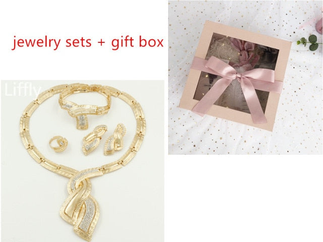 Nigerian Crystal Necklace Hoop Earrings Women Italian Bridal Jewelry Sets