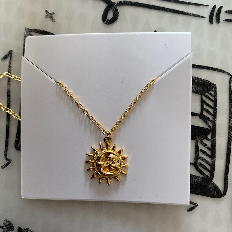 Vintage Sun and Moon Stainless Steel Necklace