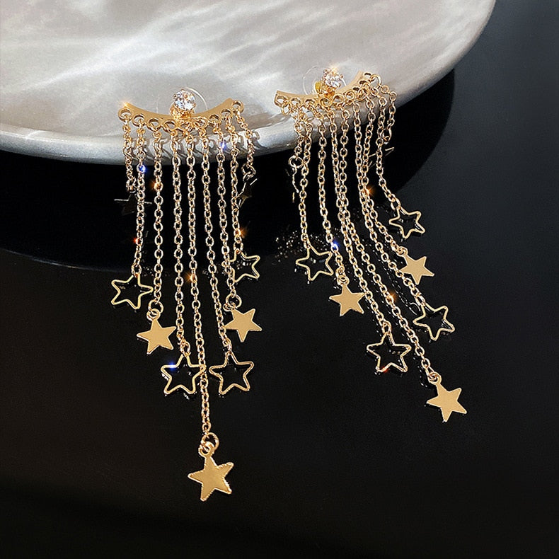 Exaggerated temperament star tassel earrings