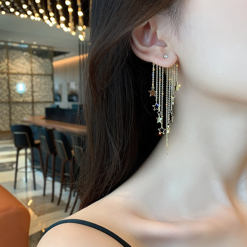 Exaggerated temperament star tassel earrings