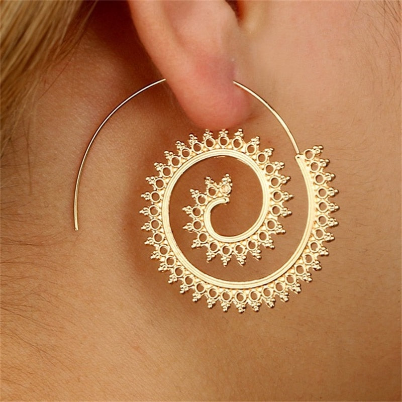 Trendy Gold Silver Color Round Spiral Earrings