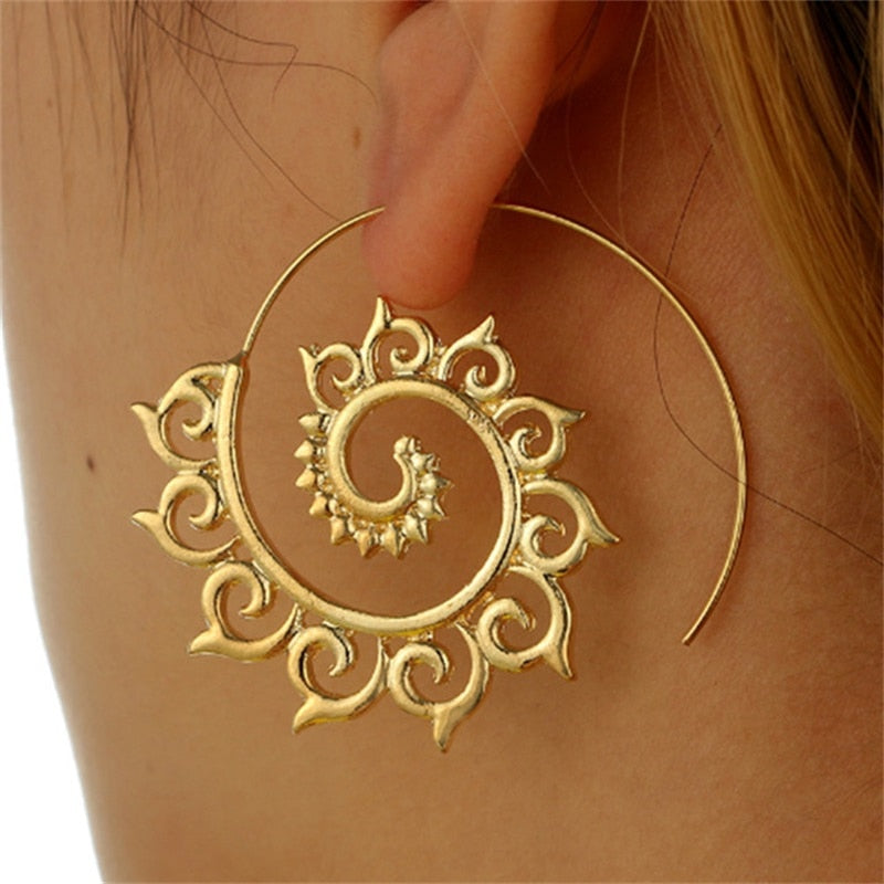 Trendy Gold Silver Color Round Spiral Earrings