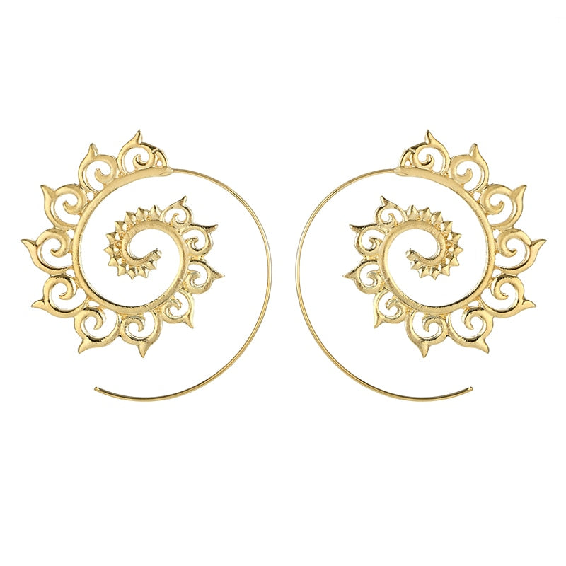 Trendy Gold Silver Color Round Spiral Earrings