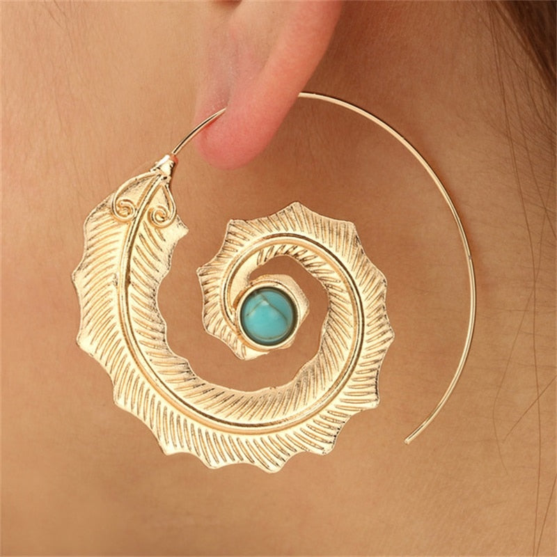 Trendy Gold Silver Color Round Spiral Earrings