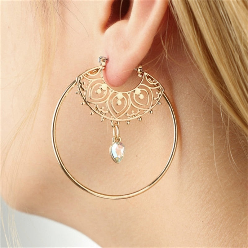 Trendy Gold Silver Color Round Spiral Earrings