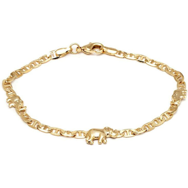 Tobilleras vintage de color dorado para mujer con colgante de elefante