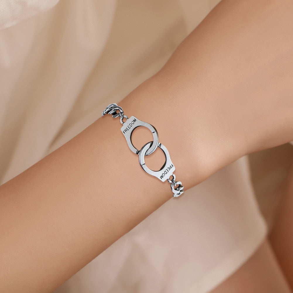 women Handcuffs lettering Freedom couple bracelet