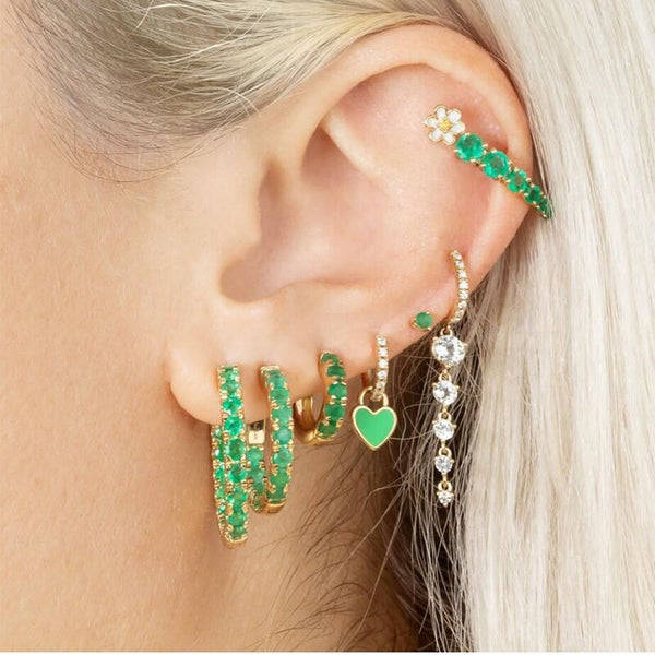 New Rhinestone Crystal Safe Pin Hoop Huggies Earrings
