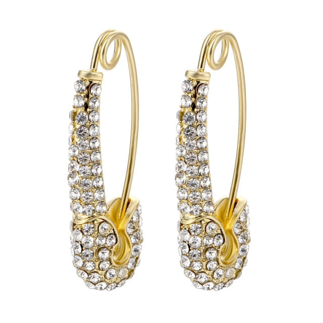 New Rhinestone Crystal Safe Pin Hoop Huggies Earrings